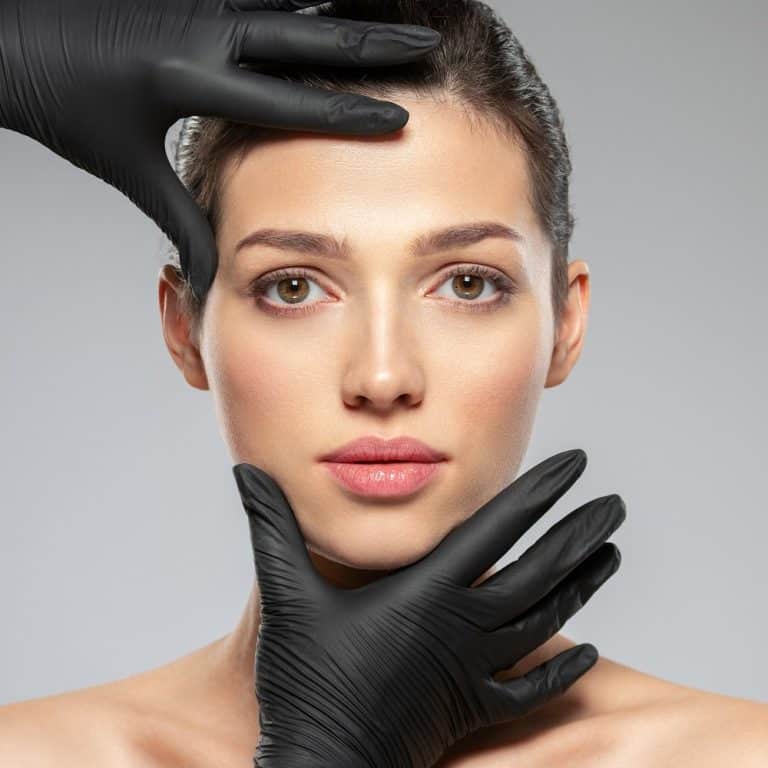 Doctor checks a skin before plastic surgery. Face skin check b